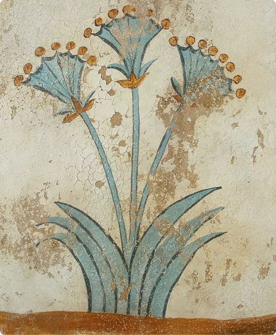 Ancient Egyptian fresco of blue lotus flowers